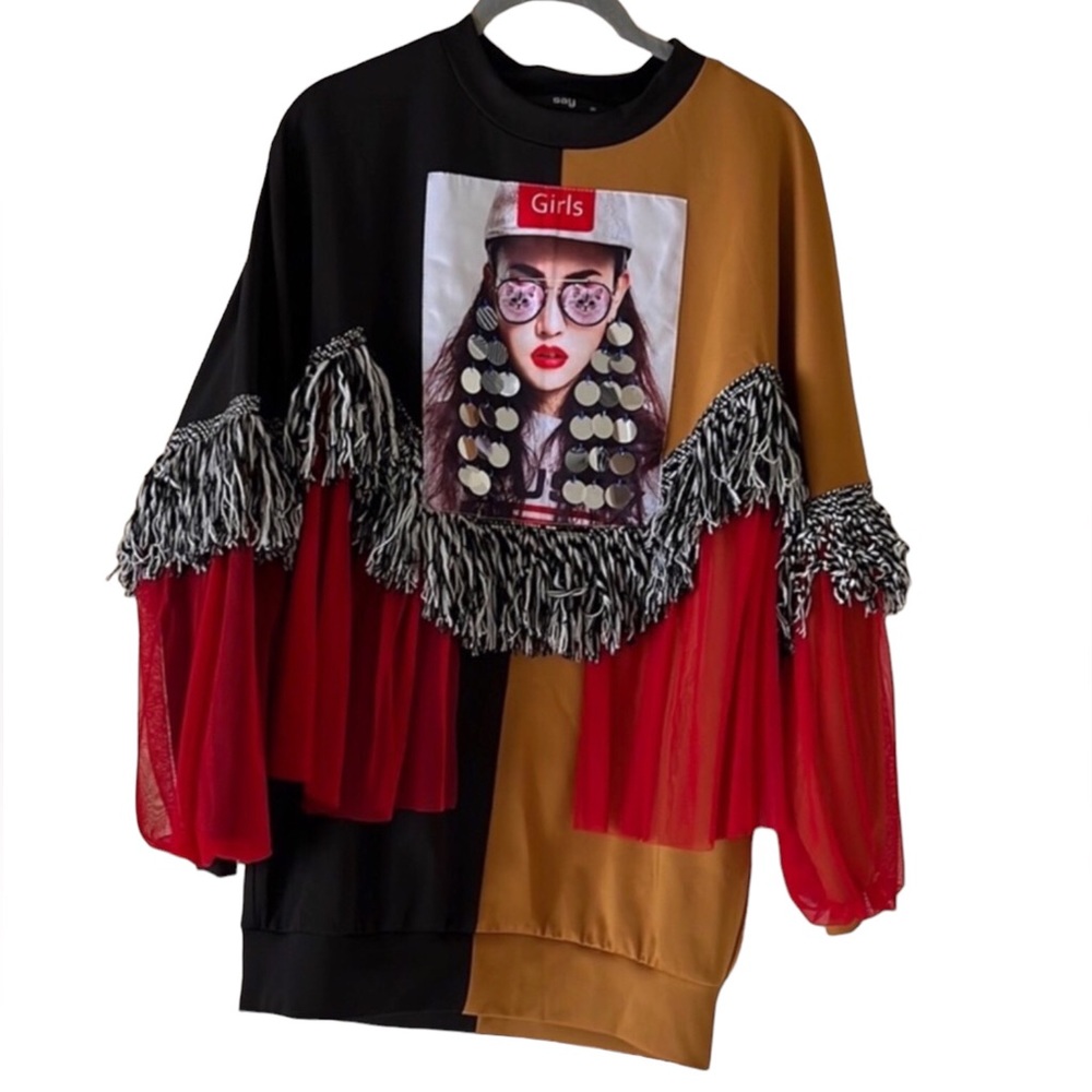 🆕 SAY Black and Brown Color Block Mock Neck Sweater🤎